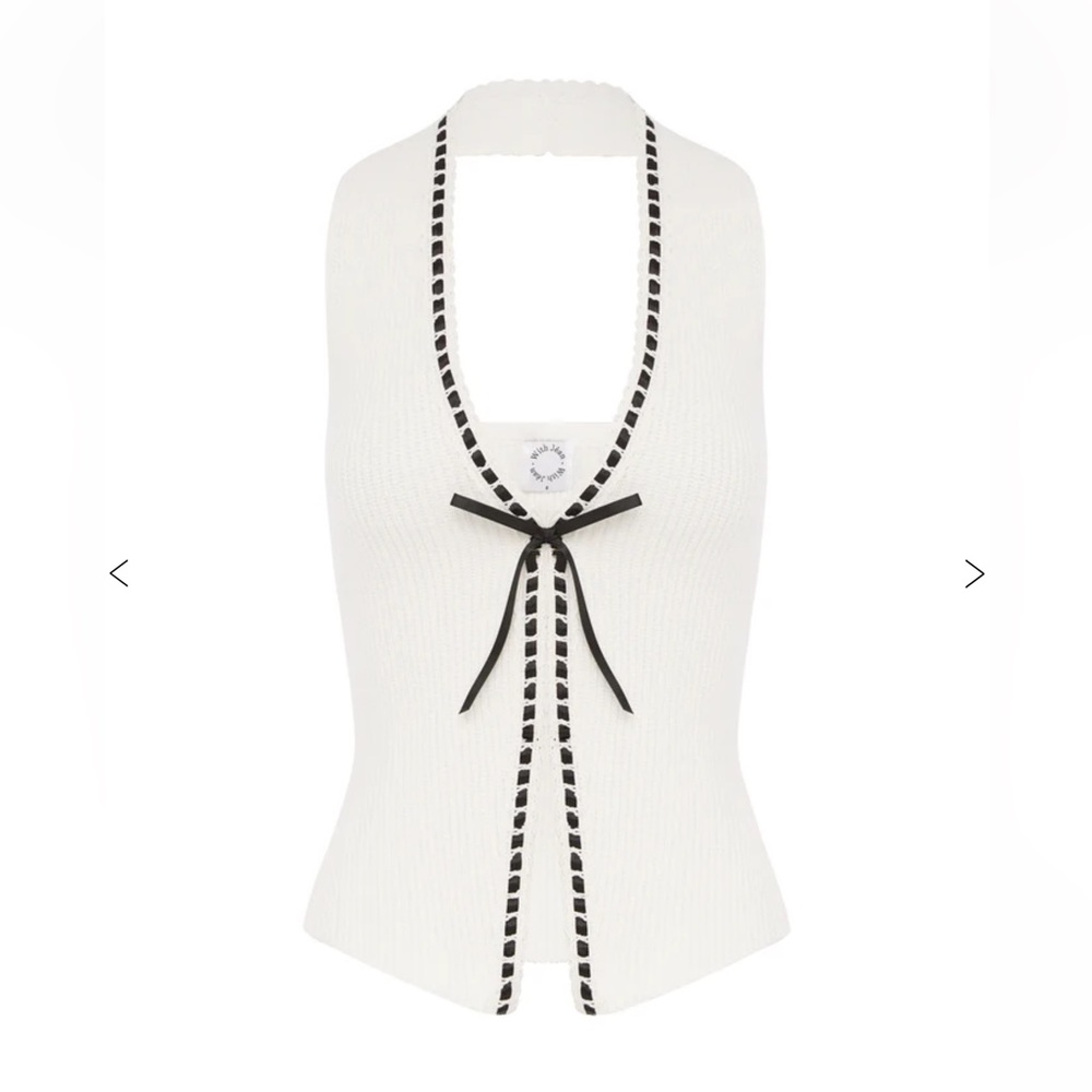 With Jean Gigi top in White Sleeveless Knit Top with Black Trim - Picture 6 of 7